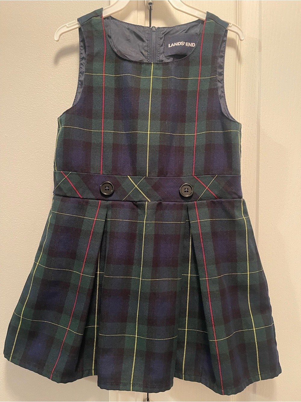 Lands' End Navy and Green Plaid Girls Jumper